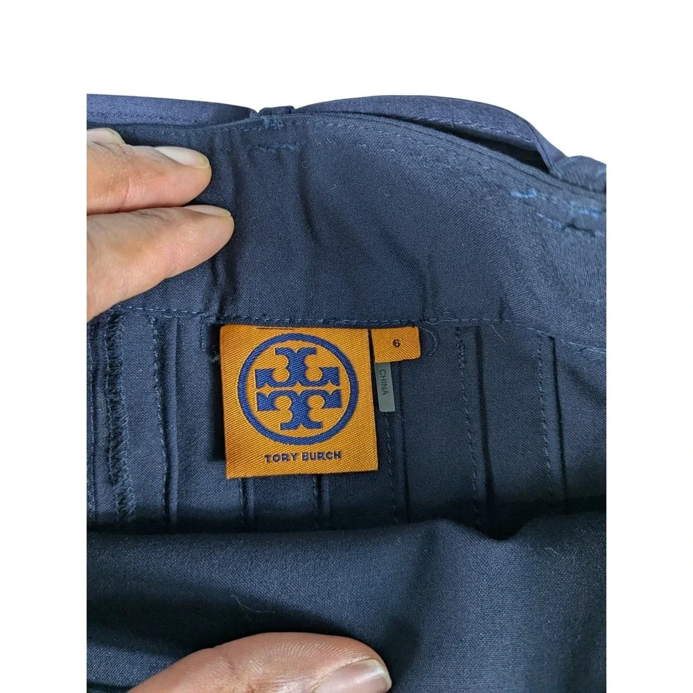 Tory Burch Navy Blue Pleated Wrap Skirt Tie‎ Waist Mini Size 6 Wool Blend
